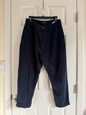 Men's Navy Linen Cotton Blend Casual Pants relaxed Tapered fit spring summer